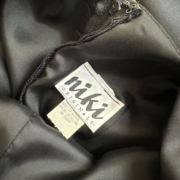 Vintage Niki Livas Black Satin Dress Rhinestone Bow in Back 12 Original USA - Picture 6 of 8